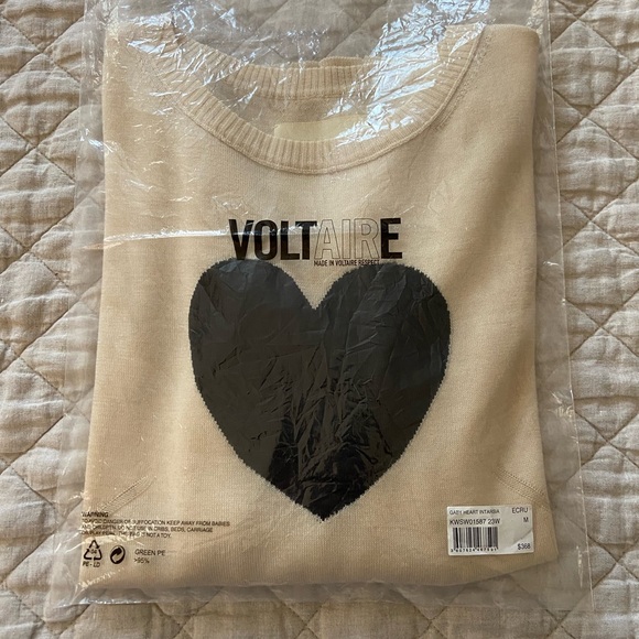 New! Zadig & Voltaire Crewneck Intarsia Heart Long sleeve sweater Ecru Med. $368 - Picture 12 of 13